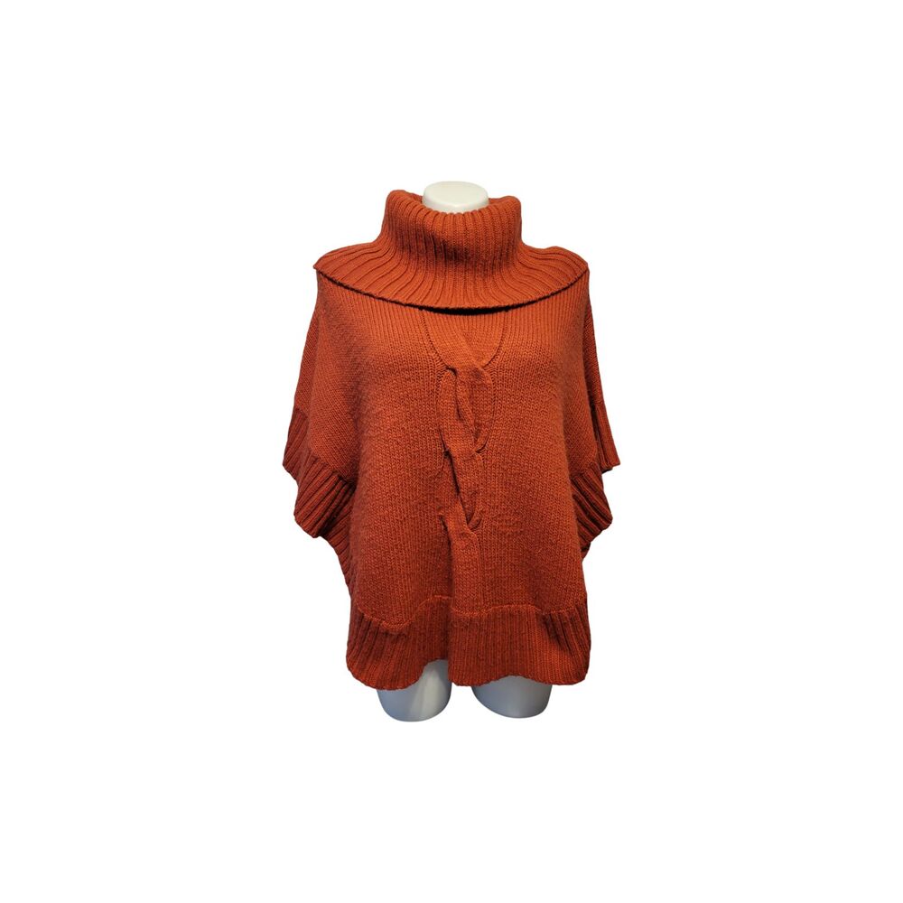 Dress Barn Cape Sweater Poncho Women L/XL Orange Winter Warm Soft